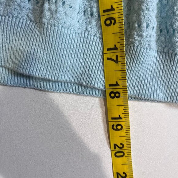 y2k turquoise mint green crochet knit eyelet pointelle 3/4 sleeve top coquette - Picture 6 of 9